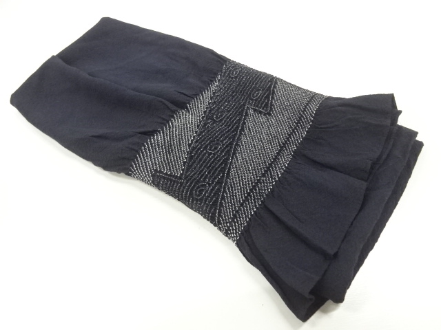 JAPANESE KIMONO / UNUSED SHIBORI ABSTRACT PATTERN HEKO OBI FOR MEN FOR